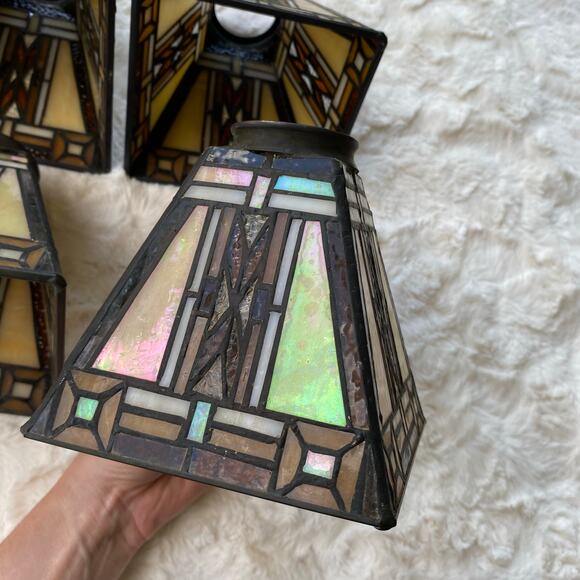 Tiffany Style Stained Glass Pendant Lamp Shades Set of 4 Square Iridescent 5" - Picture 6 of 16